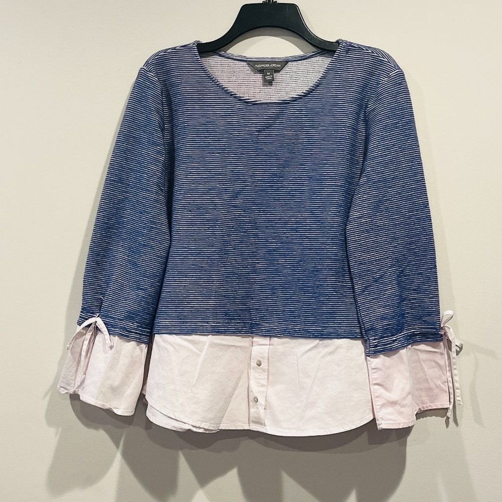 Alexander Jordan Women's  blue Top W/Faux Under Blouse Size M